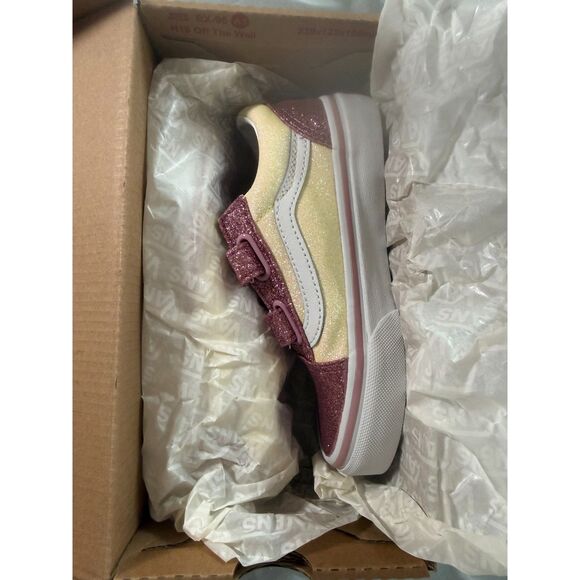 NIB! Vans Old Skool V Glitter Two Tone Velcro Shoes - Toddler Size 12 - Picture 3 of 7